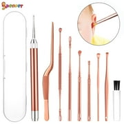 Spencer 9Pcs LED Light Ear Wax Removal Kit Ear Pick Cleaner Stainless Steel Ear Curette Cleaner Set Ear Spoon Ear Care Cleaning Tools
