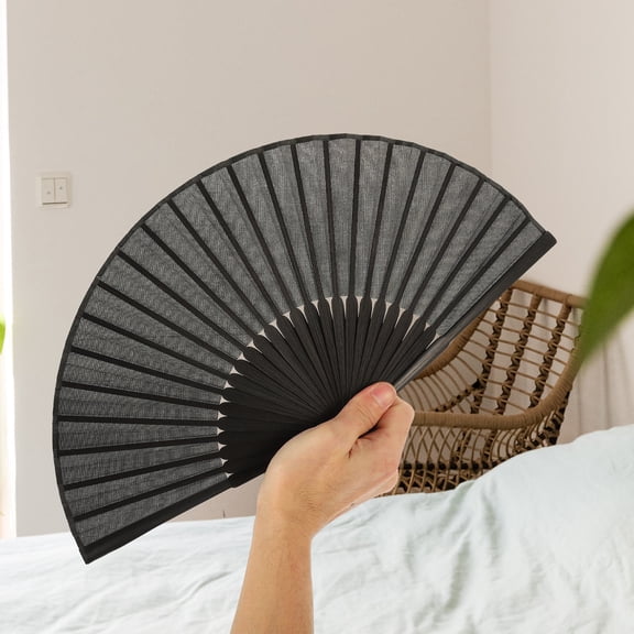 FOMIYES Black Folding Hand Fan for Men, Lightweight and Frame, Portable with Carrying Bag Included
