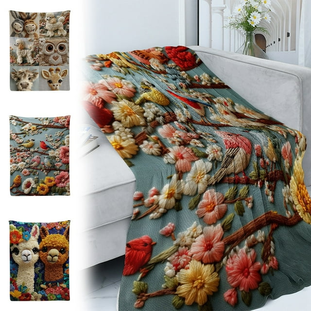 Manta Navideña Bordada con Impresión 2D, 70X100Cm, Multicolor, Estilo Bohemio, Ideal para La Oficina o para La Siesta | Cubre Aire Acondicionado | Alfombra Tipo Chal