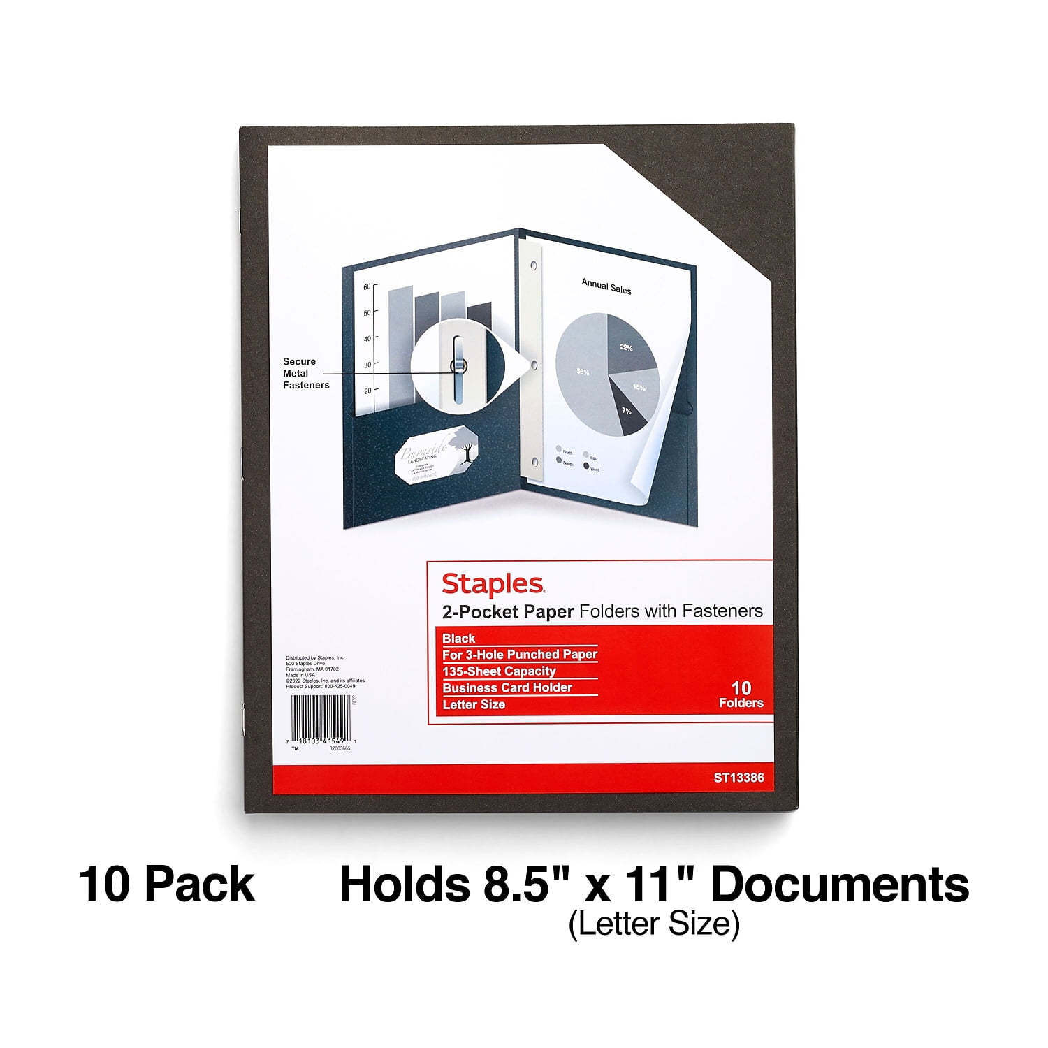 Staples 2-Pocket Folder with Fasteners Black 13386