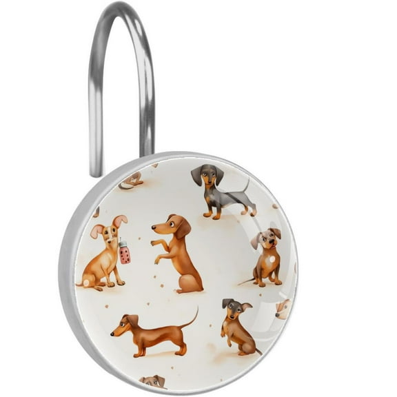 Watercolor Dachshunds Shower Curtain Hooks Round Crystal Glass, Set of 12 Shower Curtain Rings - Shower Hooks for Curtain Shower Rings