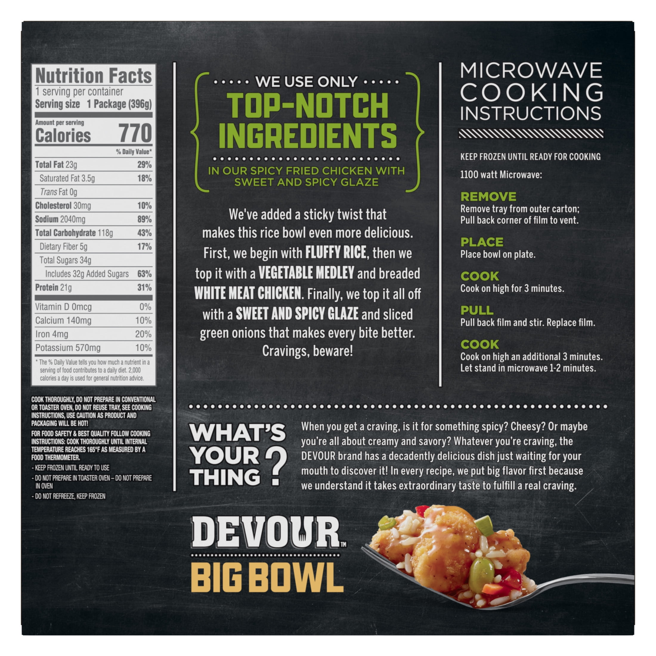 Devour Big Bowl Spicy Fried Chicken with Sweet and Spicy Glaze, 14 oz Box