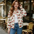 thumbnail image 2 of Xixirimido Women's Casual Jacket Lightweight Bomber Jackets with Pockets Windbreaker Zip-up Varsity Jackets Fall Outerwear, Cardinal Poinsettia Flower Snowflake, Large, 2 of 7