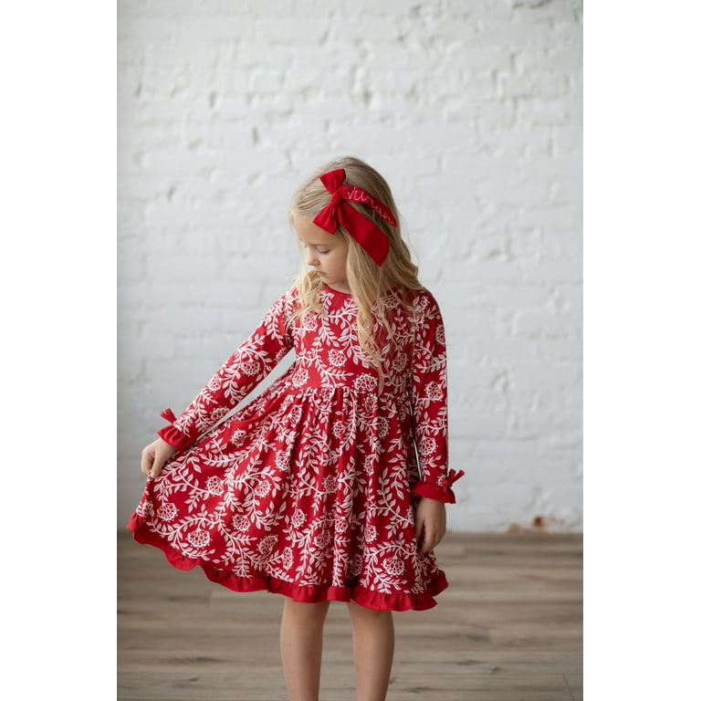 Millie Loves Lily Girls Red Christmas Floral Print Dress Toddler, Size 3T, Toddler Girl's