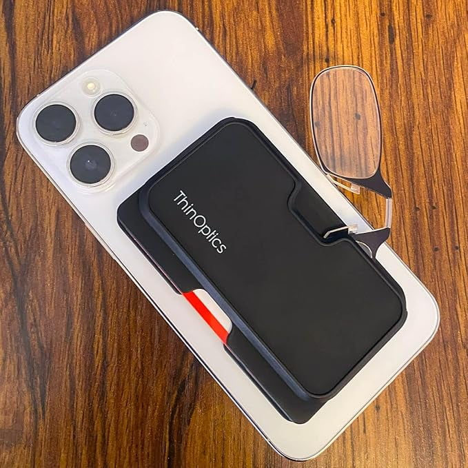 ThinOptics Readers with Wallet - Armless On-Nose Reading Glasses - Slim Wallet Attaches to Phone - MagSafe Compatible