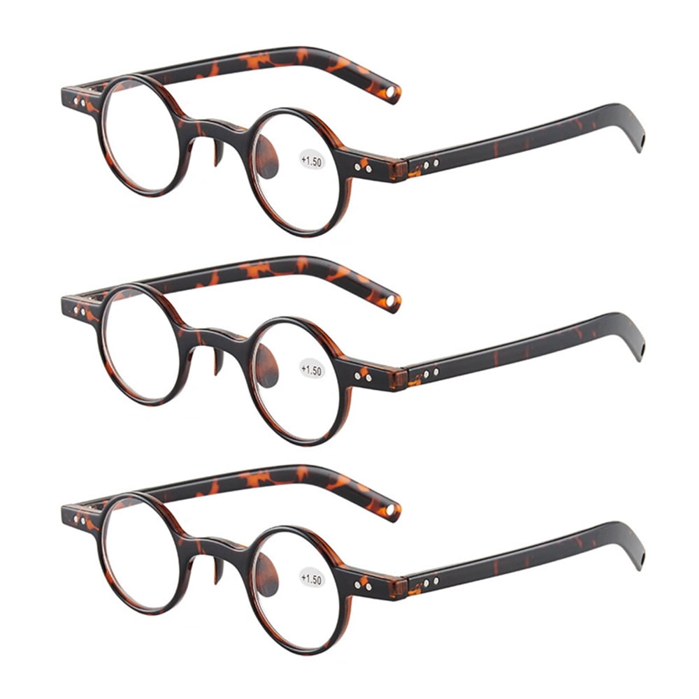 3 Pack 35mm Vintage Small Round TR90 Blue Light Blocking Reading Glasses