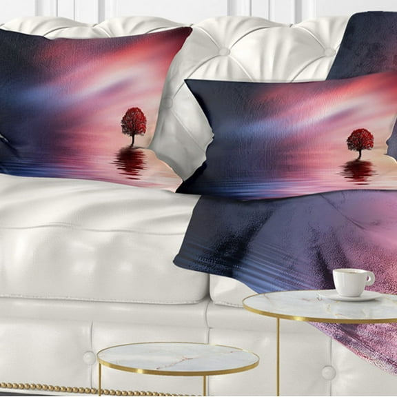 Designart Astonishing Lonely Tree with Birds - Landscape Printed Throw Pillow - 12x20