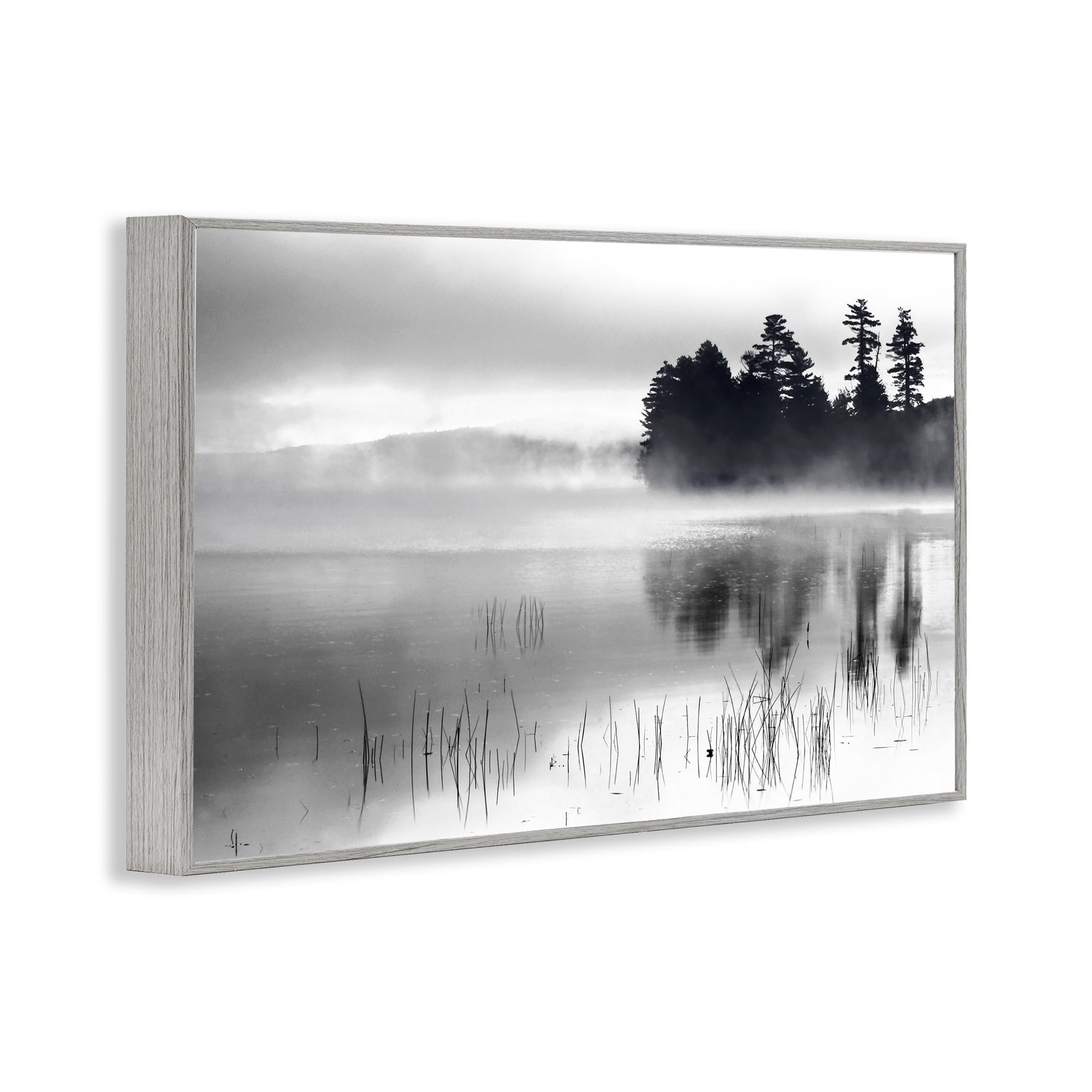 Stupell Industries Serene Lake Reflection Landscape Photography Gray Framed Art Print Wall Art, 18 x 12