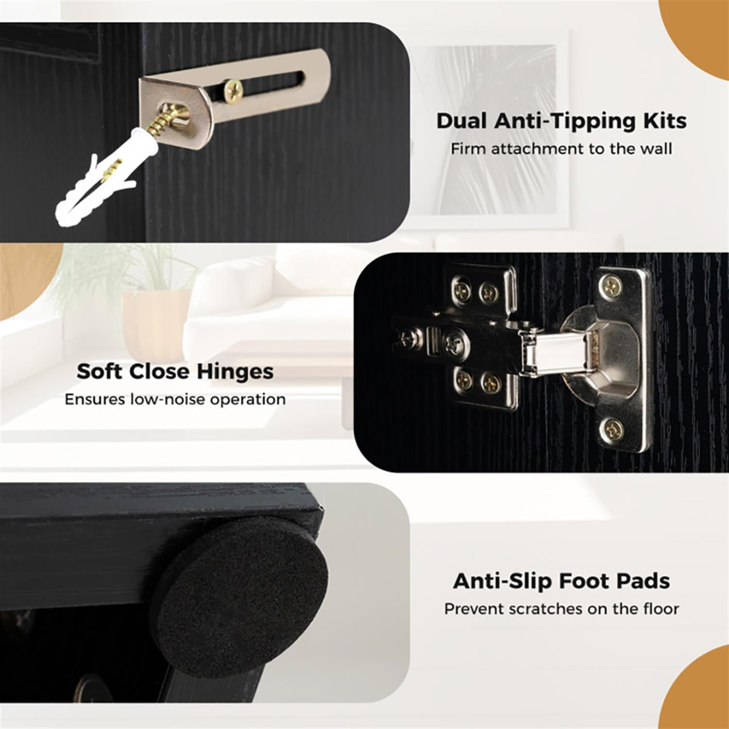 Demi Bonn TV Stand for 80" TVs, Entertainment Center with 3 Adjustable Shelves, Modern Media TV Console Table for Living Room Bedroom, Black