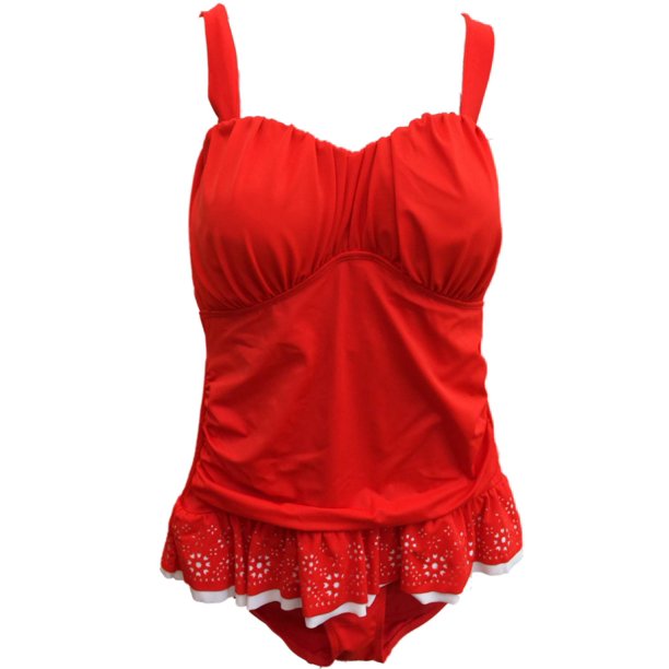 Tropical Escape Womens Red & White Bathing Suit Single Piece Tank Top