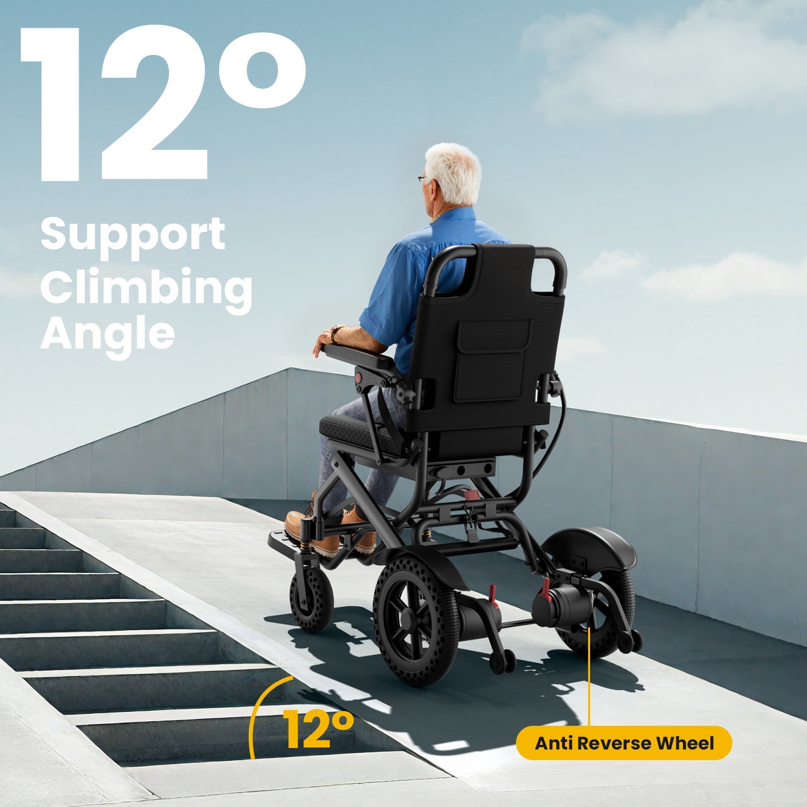 Joreek Lightweight Electric Wheelchair 15 Miles Range,up to 300lb, 17.5" Padded Seat,All Terrain Foldable Motorized Wheelchairs for Seniors