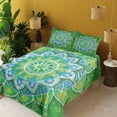 thumbnail image 3 of Ambesonne Mandala Fitted & Top Sheet Set with Shams, Leaf Forms Nature, Green Blue, 3 of 5