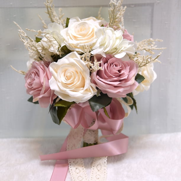 Xiao Hua Ramos de boda para dama de honor, rosas artificiales moradas y rojas para decoración de iglesias y bodas.