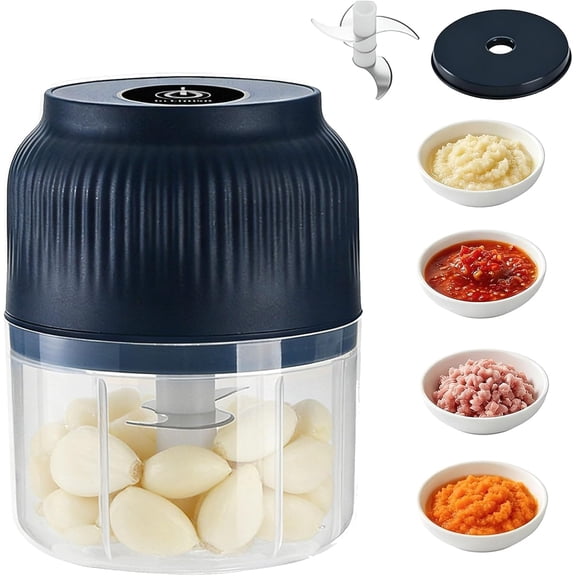 Cordless Rechargeable Mini Food Chopper, 320ml Electric Garlic Crusher with 6 Stainless Steel Blades for Onion Ginger Vegetables, USB-C Portable Mincer for Home Kitchen Travel