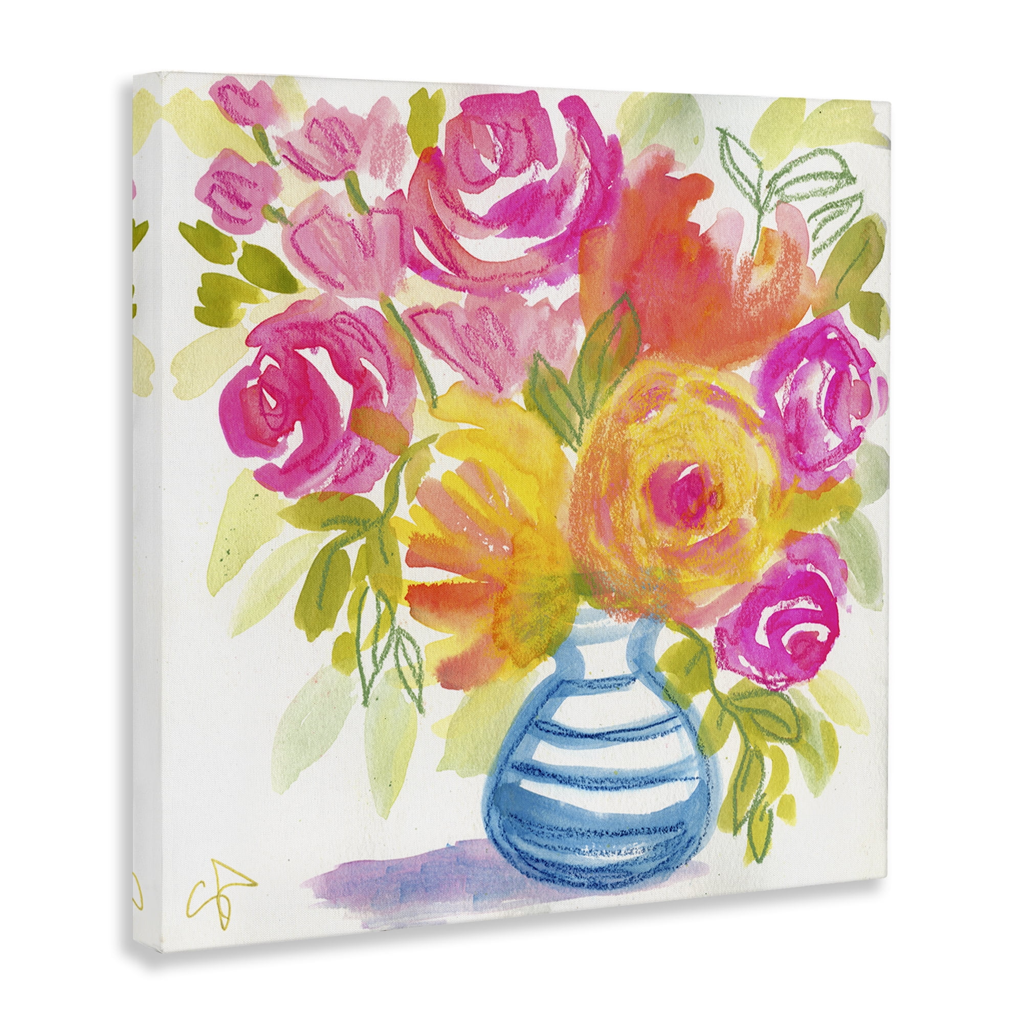 Stupell Industries Pink & Yellow Bouquet Plants & Flowers Painting Wrapped Canvas Art Print Wall Art, 36 x 36