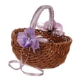 thumbnail image 2 of Cesta de flores para niña con asa, cesta de picnic portátil de imitación de ratán con flor violeta, 2 of 6