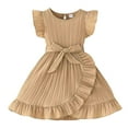 thumbnail image 1 of FYDUU Robes de Mode pour Filles Robe d'Été Rayée à Manches Volantées avec Ceinture Ajustable Décontractée Col Rond Tenue de Plage Robes d'Été pour Fille 4-5 Ans, 1 of 7