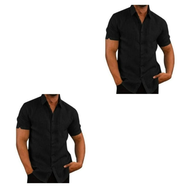 stanreset 1/2/3 Fête Randonnée Chemise Homme Simple Boutonnage Été Boutonnée Manches Courtes Polyester Mode Cadeau d'Anniversaire Noir TG 2 Pcs