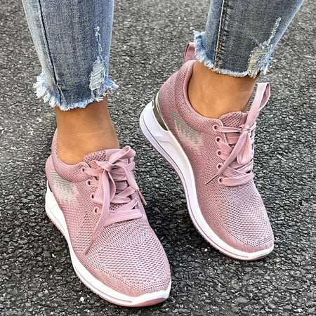 

BCMMKLPP Women Wedge Trainer Shoes Leisure Breathable Mesh Outdoor Fitness Running Sport Sneakers Casual Shoes Pink 40