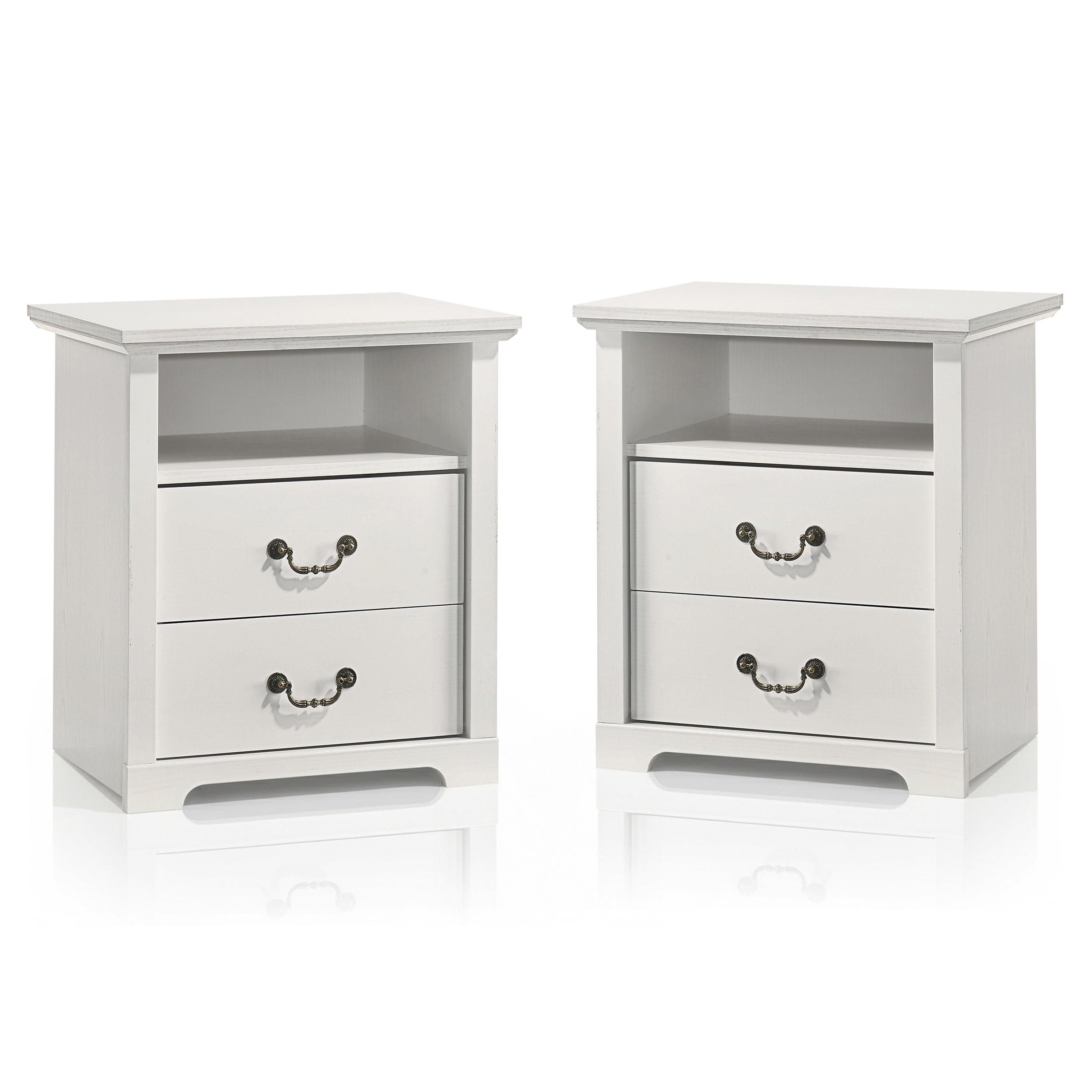 Furniture of America Chara Modern Wood 2-Drawer Kids Nightstands with Open Top Shelf, Set of 2, White