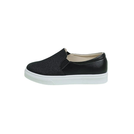 

Sanviglor Women Sneakers Round Toe Athletic Shoes Slip On Flats Fitness Non-Slip Comfort Loafers Breathable Memory Moccasins Black 8