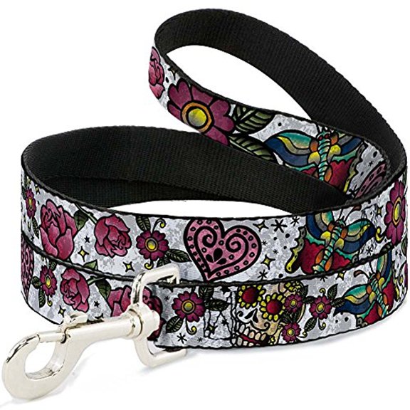 buckle-down dl-w31224-n narrow 0.5" love kills close-up white dog leash