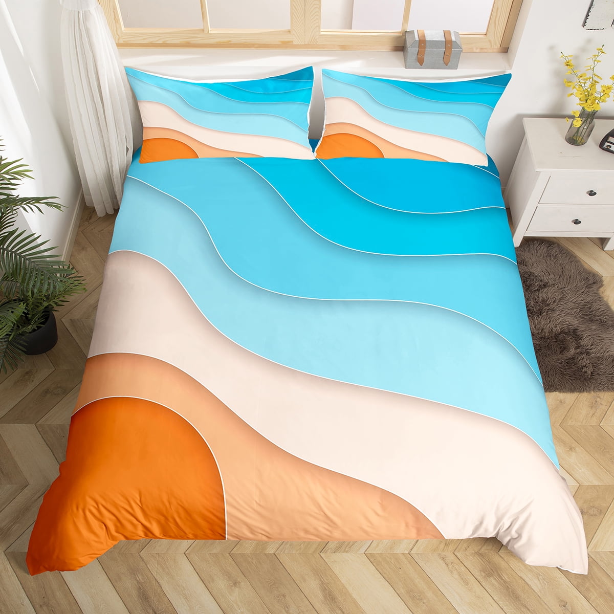 YST Ocean Bedding Sets Twin Sea Wave Comforter Cover, Coastal Beach Bed
