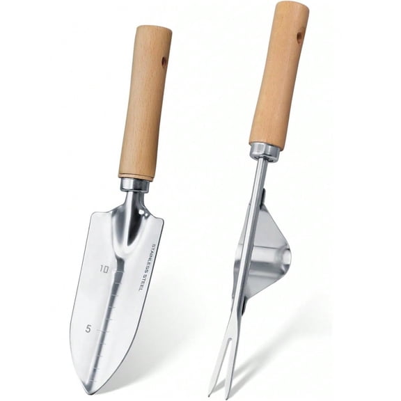 Garden Tool Set 2 Pieces Stainless Steel Heavy Duty Garden Tools Gardening Kit With Wooden Handle Garden Hand Tools Durable Garden Tools For Gardening Gardening Gifts For Women Men