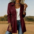 thumbnail image 2 of Zynoxe Women's Mid Length Windbreaker Jackets Comfort Elastic Waist Long Sleeve Outdoor Jacket Trendy Lapel Collar Button Down Jacket Lightweight Versatile Solid Color Trench Coat with Pockets XL, 2 of 9