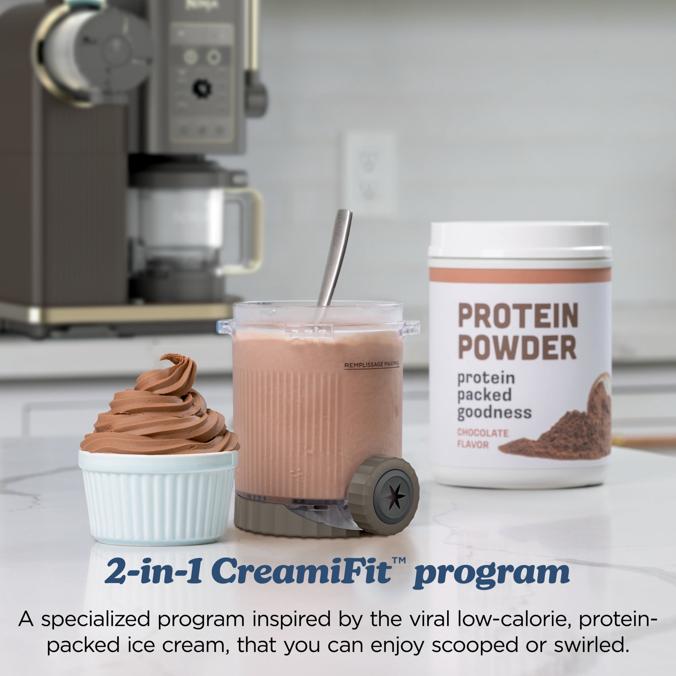 Ninja CREAMi Scoop & Swirl Ice Cream Maker, Soft Serve, CreamiFIT, Gelato, Frozen Custard, 13 Programs, (2) 16 Oz Pint Containers & Lids, NC701BR Mocha