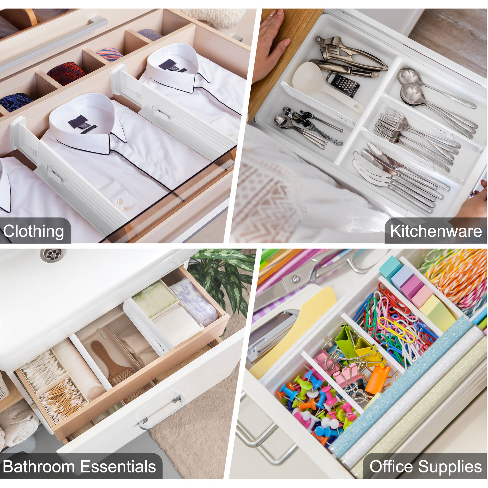 Unique Bargains Plastic Drawer Dividers Adjustable Kitchen Storage Tray White