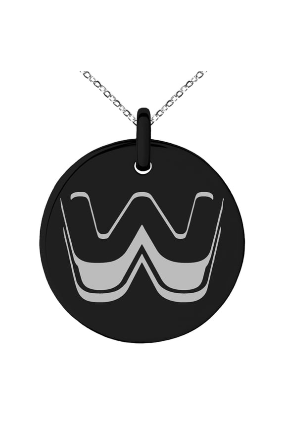 Stainless Steel Letter W Initial 3D Monogram Engraved Small Medallion Circle Charm Pendant Necklace