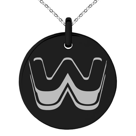 Stainless Steel Letter W Initial 3D Monogram Engraved Small Medallion Circle Charm Pendant Necklace