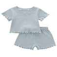 thumbnail image 1 of 2 Pcs Bébé Fille Couleur Unie Manches Courtes Côtelées Col Rond + Shorts Rose 3-4 Ans, 1 of 9