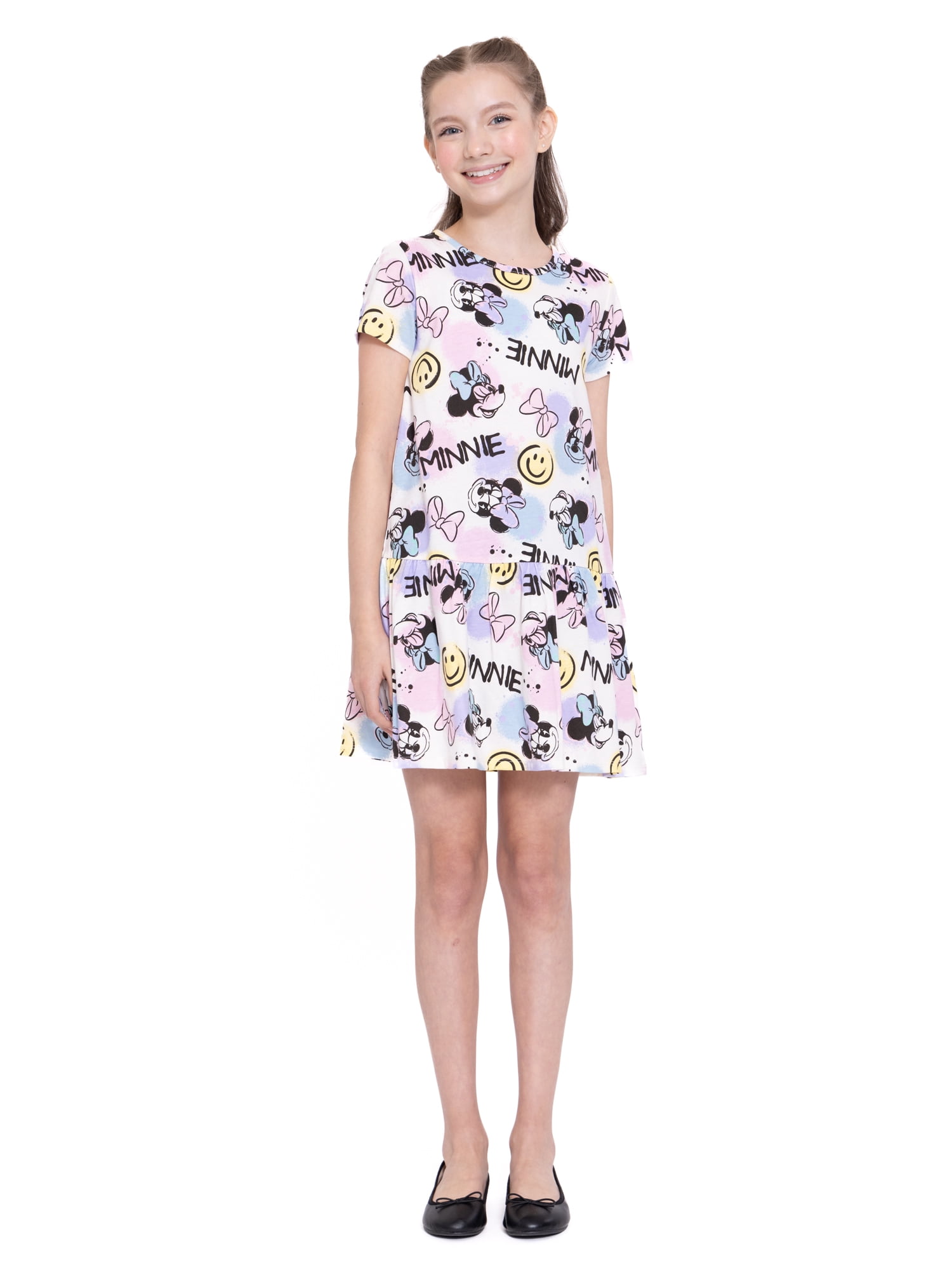 Disney Minnie Mouse Girls Short Sleeve Dress, Sizes 4-12
