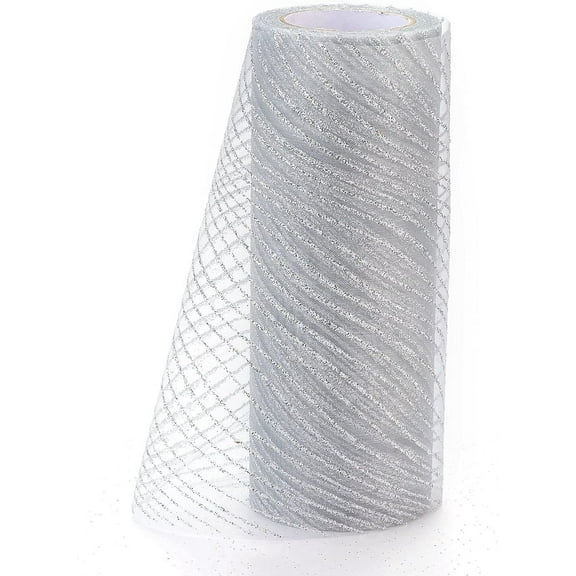 1 Roll Glitter Deco Mesh Ribbons Tulle Fabric for Wedding Party Decoration Skirts Decoration Making Silver 5.9 inch(15cm) 10yards/roll for DIY