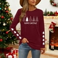 thumbnail image 4 of HOMBOM Tops for Women Long Sleeve Comfy Ugly Crewneck Wine Reindeer Christmas Ladies T Shirts, 4 of 9