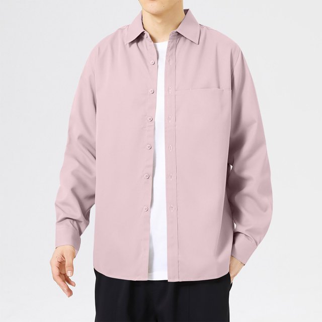 Blusa y camisa de manga larga con cuello vuelto para hombre, informal, de color liso, con botones, de manga larga y cuello vuelto, de poliéster.