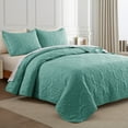 thumbnail image 2 of Whale Flotilla Soft King Quilt Bedding Set for All Seasons, Elegant Vintage Damask Ultrasonic Quilts Set, Lightweight Reversible Bedspread, Coverlet, Bed Cover with 2 Pillow Shams, Turquoise Green, 2 of 7