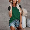thumbnail image 4 of Pompotops Womens Solid Color Splicing Pockets Round Neck Casual Short Sleeves Tops, 4 of 8