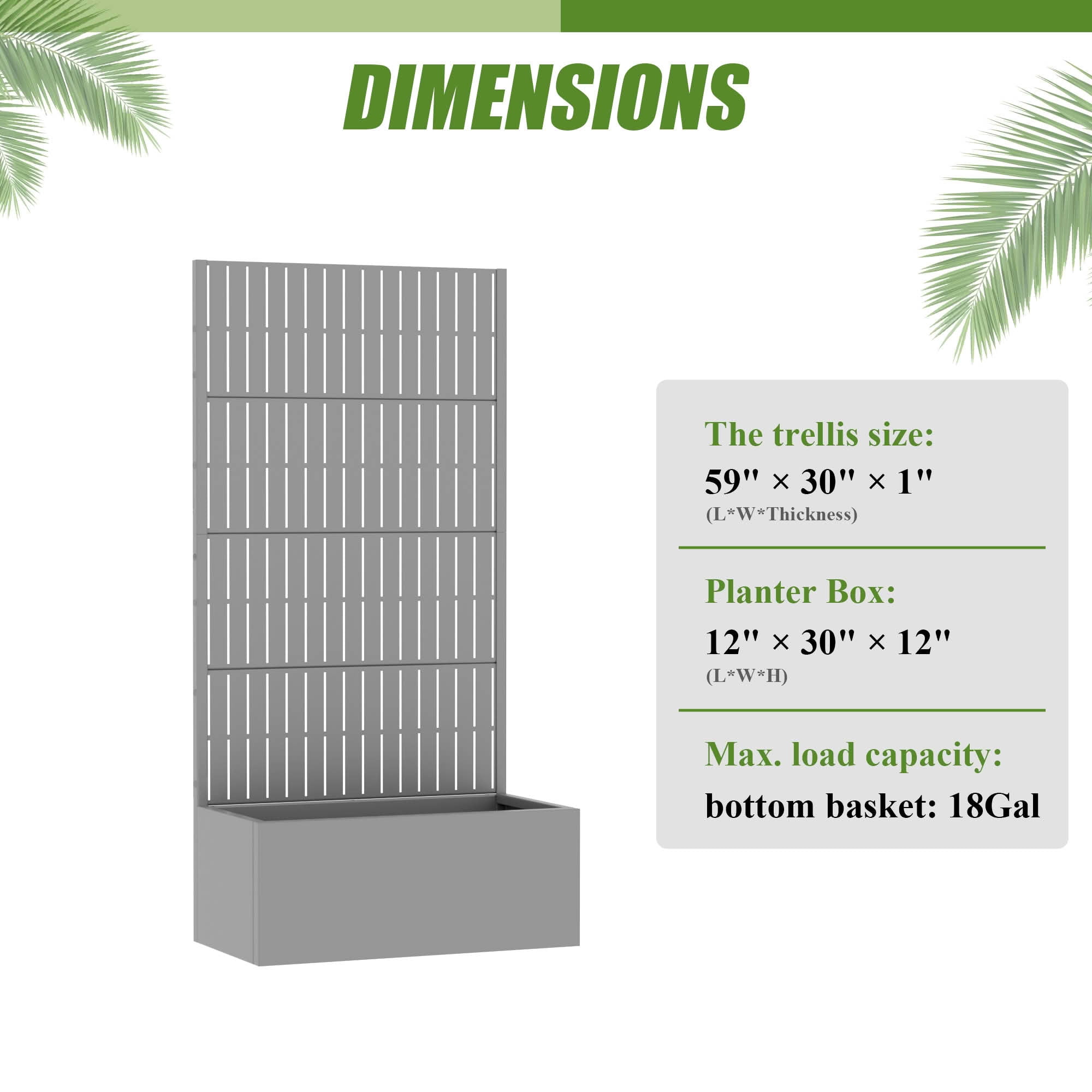 MAYEERTY 59X30" Metal Outdoor Gray Privacy Screen with Planter Box for Backyard & Garden, 4 Piece Set