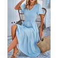 thumbnail image 4 of Women Sundress Summer Floral Short Sleeve Wrap V Neck A-Line Midi Dress M, 4 of 10