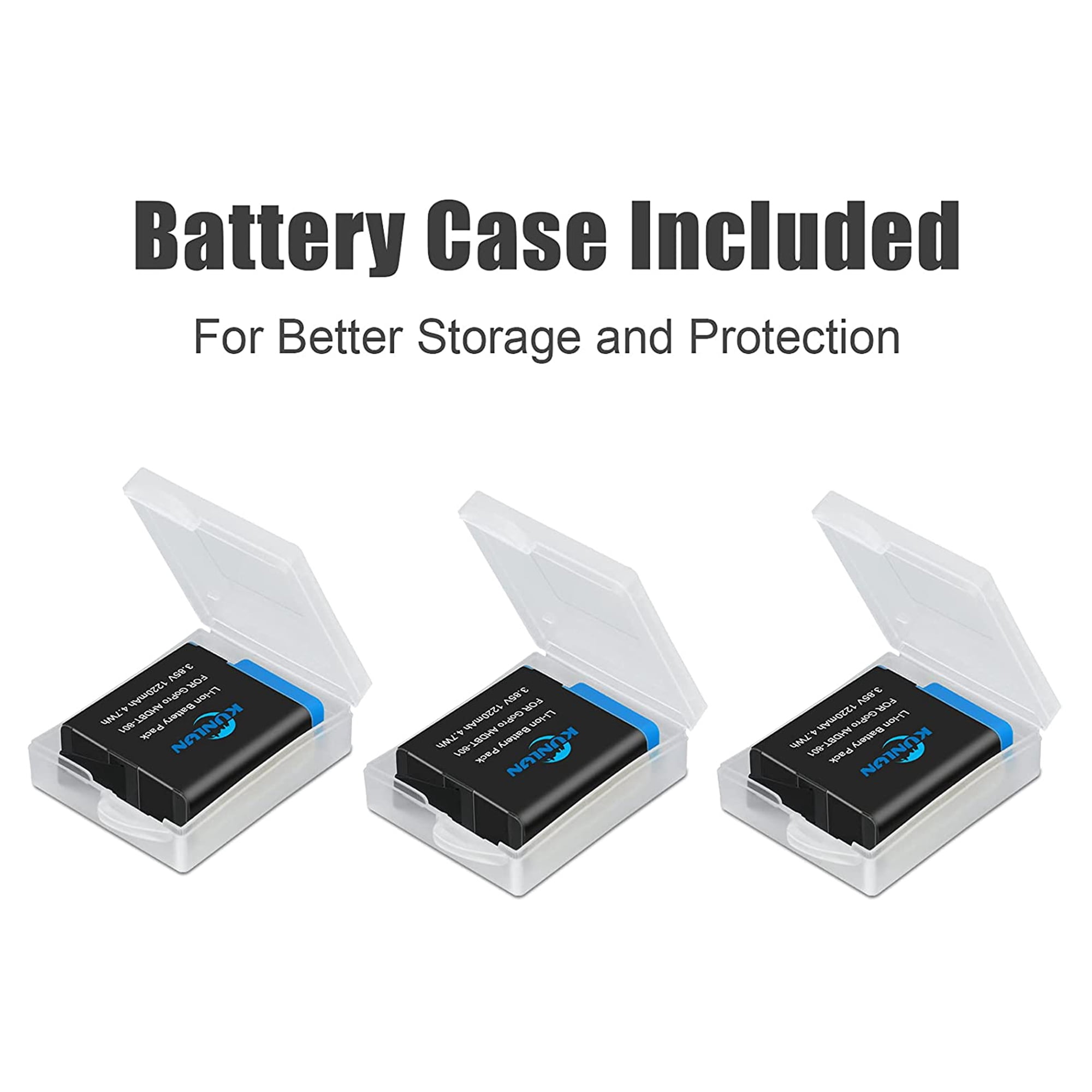 3-Pack Battery and 3 Charger for Gopro Hero 8 Black, Hero 7 Black, Hero 6 Black Action Camera