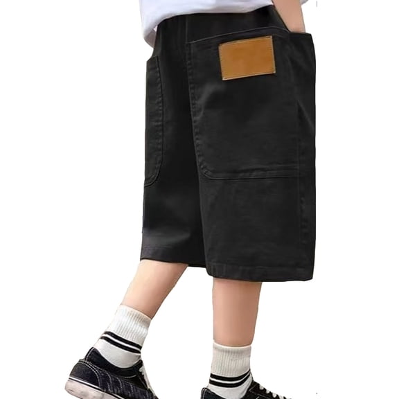 Tfken Toddler Boys Soft Shorts Elastic Waist Stretchy Wide-Leg Loose Fitting Shorts With Pockets Fashion Teen Casual Daily Wear Clothes Size 4-5 Years Black