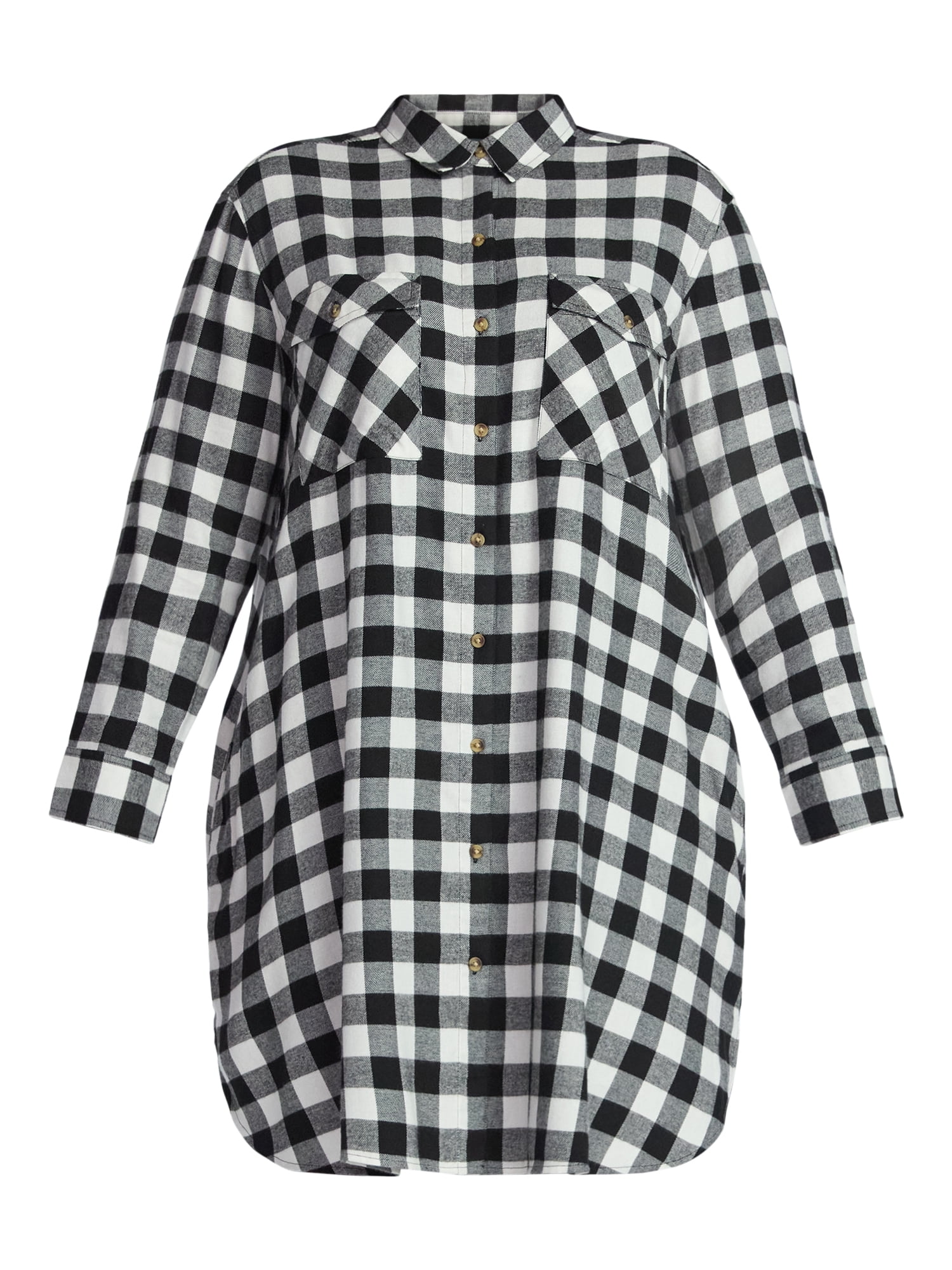 Terra & Sky Women's Plus Cotton Plaid Oversized Shirtdress, Sizes 0X-5X