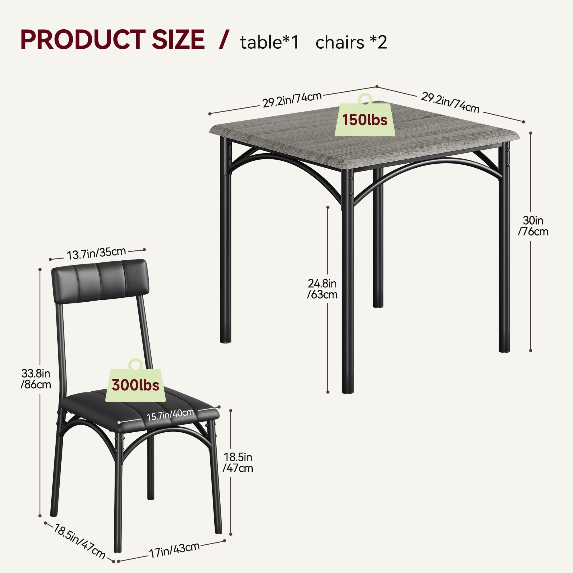 Danolapsi Dining Table Set for 2,Square Dining Room Table Set with 2 Upholstered Chairs,Kitchen Table and Chairs,3 Piece Kitchen Table Set for Small Space,Apartment,Studio