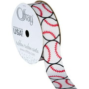 Offray 922163 7/8" Wide Grosgrain Ribbon, Baseball Pattern, 3 Yards