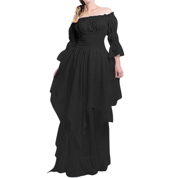 Women's Elegant High Low Dress with Puff Sleeves Off Shoulder Design Ruffle Details Casual Outfit