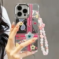 thumbnail image 2 of Kawaii Cute Stars Musical Note Pink Point Plating Mirror Lanyard Chain Phone Case Compatible with iPhone Case (Silver,iPhone 14 Plus), 2 of 6