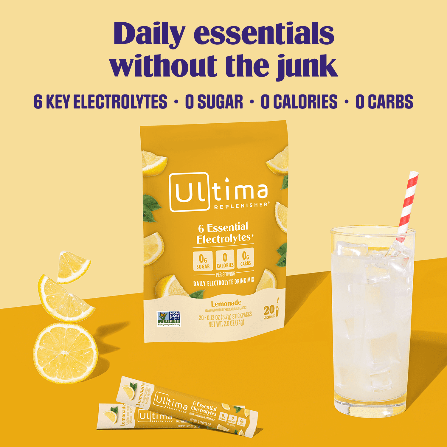 Ultima Replenisher Hydration Electrolyte Drink Mix Powder Packets, Keto, Sugar-Free Lemonade, 20 Ct